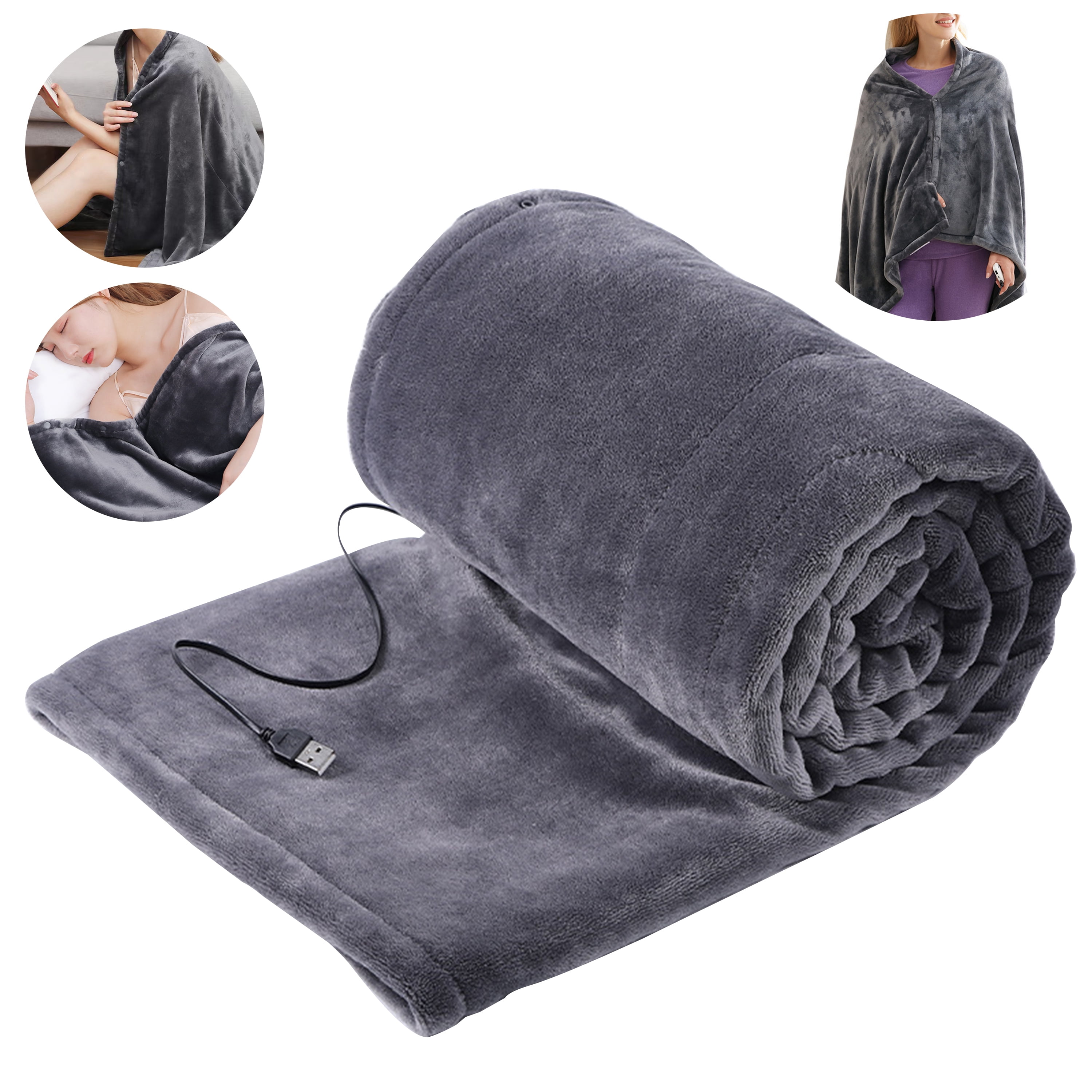 Fleece Electric Heated Blanket Wearable Portable Heated Blanket USB Powered  Throw Blanket Shawl Winter Warm for Car Office Home - AliExpress