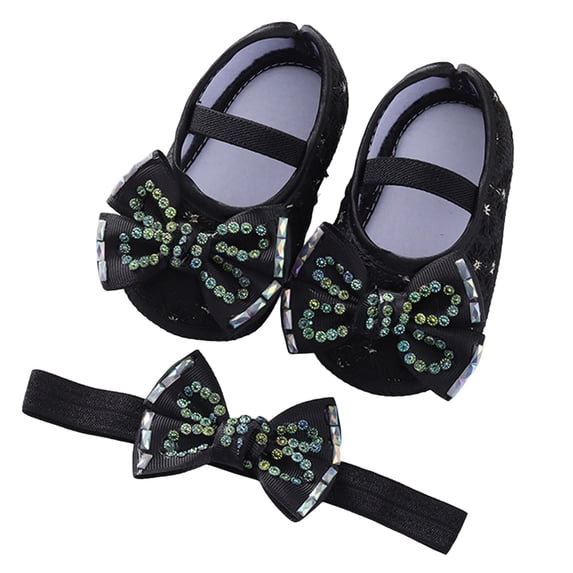 WZEIIOT Baby Girls First Walking Shoes Casual Rhinestone Soft Sole Sandals with Bow Headband