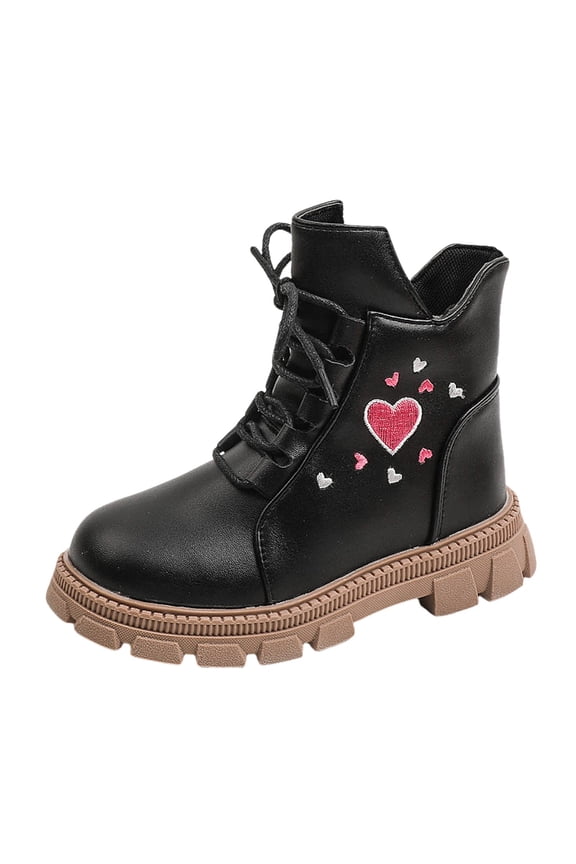 Girls Martin Ankle Boots Casual Heart Embroidery Side Zipper Soft Sole Boots