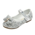 thumbnail image 1 of WZEIIOT Girls Princess Sandals Glitter Sequins Bow Soft Sole Flat Dress Shoes for Performance, 1 of 2