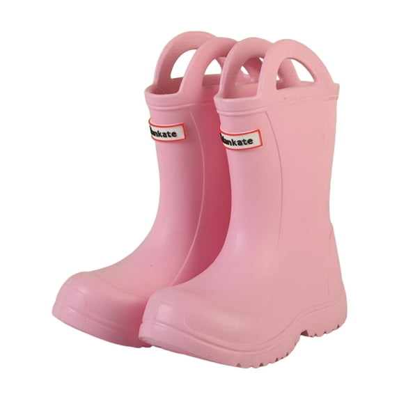WZEIIOT Girls Rain Boots Solid Mid Calf Lightweight Slip-On Soft Sole Footwear with Side Handles