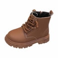 thumbnail image 1 of WZEIIOT Girls Stylish Leather Boots Solid Color Lace-Up Soft Sole Athletic Short Flat Boots, 1 of 4
