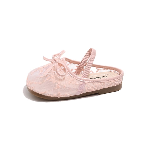 WZEIIOT Girls Summer Princess Slippers Lace Bowknot Slip On Closed Toe Casual Backless Shoes
