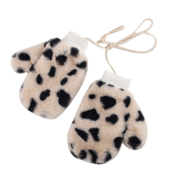 WZEIIOT Kids Winter Gloves Warm Thickened Thermal Leopard Print Mittens Cold Weather Outdoor Play For Boys Grils，Beige，One Size