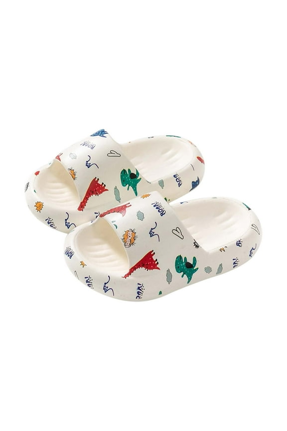 Toddler Boys Slide Sandals Cartoon Dinosaur Thick Sole Non- Soft Slippers Kids Boys Girls Comfy Lightweight Bathroom Shower Indoor Outdoor Shoes