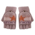 thumbnail image 1 of WZEIIOT Toddler Flip Top Fingerless Gloves Warm Thickened Star Pattern Mittens Kids Boys Girls Homework Play，Khaki，One Size, 1 of 3