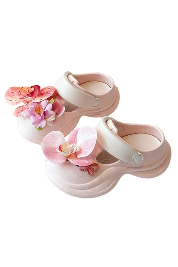 Toddler Girls Sandal 3D Wind Butterfly Orchid Flowers Closed Toe Sandals Kids Girls Boys Comfortable Everyday Summer Spring Garden Clogs Shoes With Removable Shoe Buckle