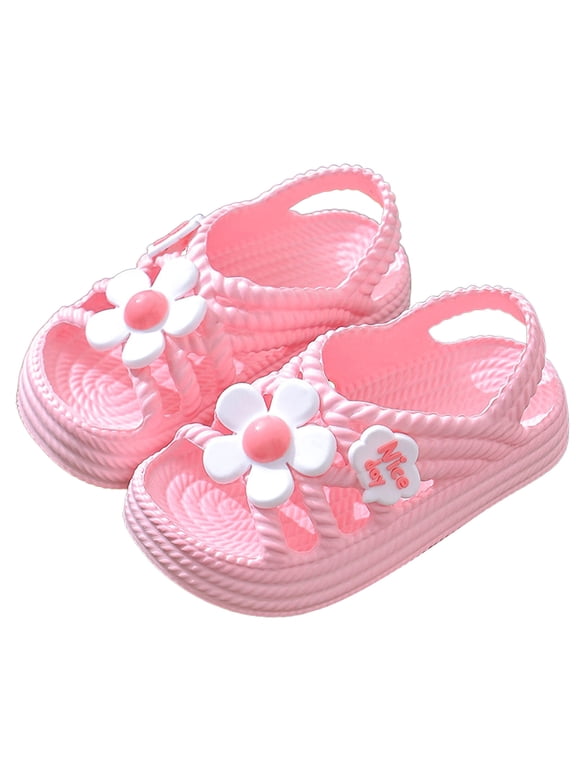 Toddler Girls Sandals Summer Beach Outdoor Play Soft Sole Eva Close Toe Sandals With 3D Flower Non Comfortable Breathable Lightweight Princess Shoes