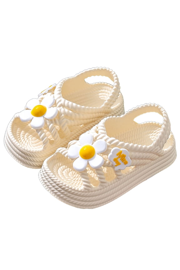 Toddler Girls Sandals Summer Beach Outdoor Play Soft Sole Eva Close Toe Sandals With 3D Flower Non Comfortable Breathable Lightweight Princess Shoes