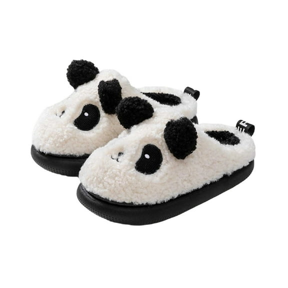 WZEIIOT Toddler Girls Slippers Cartoon Bear Panda Design Winter Velvet Warm House Shoes Unisex Cozy Cute Anti Fuzzy Slippers Us Size:12