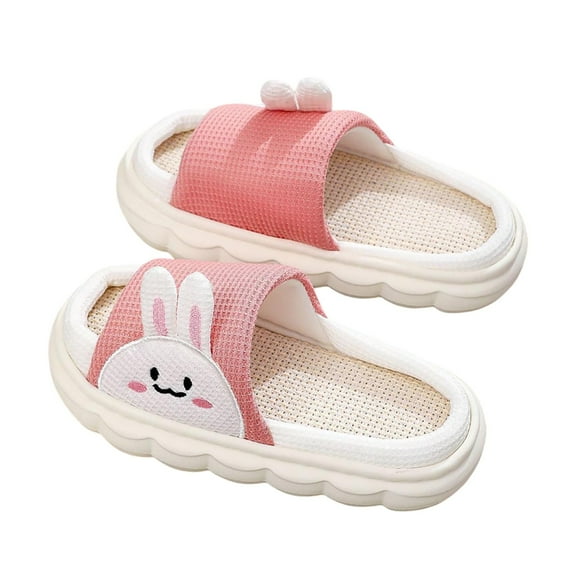 WZEIIOT Toddler Girls Slippers Cute Bunny Design Home Indoor Outdoor Soft Breathable Linen Shoes Kids Sole Comfortable Sweat Absorbing Sandals Us Size:12