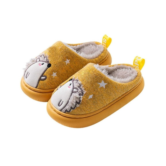 WZEIIOT Toddler Girls Slippers Winter Warm Velvet Fuzzy Bedroom House Shoes Kids Soft Comfortable Cute Cartoon Hedgehog Design Anti Slippers Us Size:12