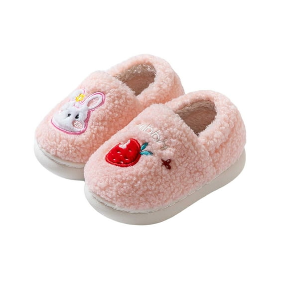 WZEIIOT Toddler Girls Slippers Winter Warm Velvet Indoor Plush Shoes Kids Cartoon Bunny Design Non- Fuzzy Bedroom House Shoes With Heel Cover Us Size:7