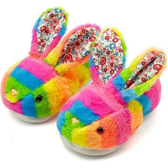 WZEIIOT Toddler Kids Boys Slippers Colorful Bunny Design Indoor Shoes Unisex Cozy Warm Soft Casual Comfortable Winter Warm Home Plush Footwear Us Size:7