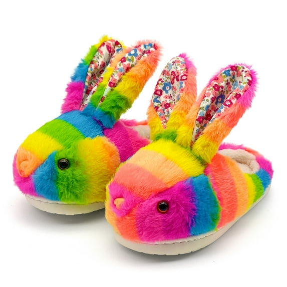 WZEIIOT Toddler Kids Boys Slippers Winter Comfy Cute Colorful Bunny Design Indoor Footwear Unisex Daily Leisure Warm Soft Fuzzy Shoes Us Size:10