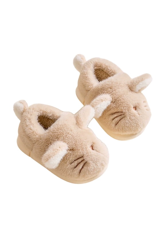 Toddler Kids Girls Slippers Winter Warm Cozy Cute Bunny Fuzzy Shoes Unisex Solid Color Casaul Indoor Soft Non- Plush Footwears Us Size:3