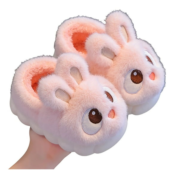 WZEIIOT Toddler Kids Girls Slippers Winter Warm Cute Bunny Design Fuzzy Shoes Indoor Soft Comfortable Plush Bedroom House Footwears With Heel Cover Us Size:9