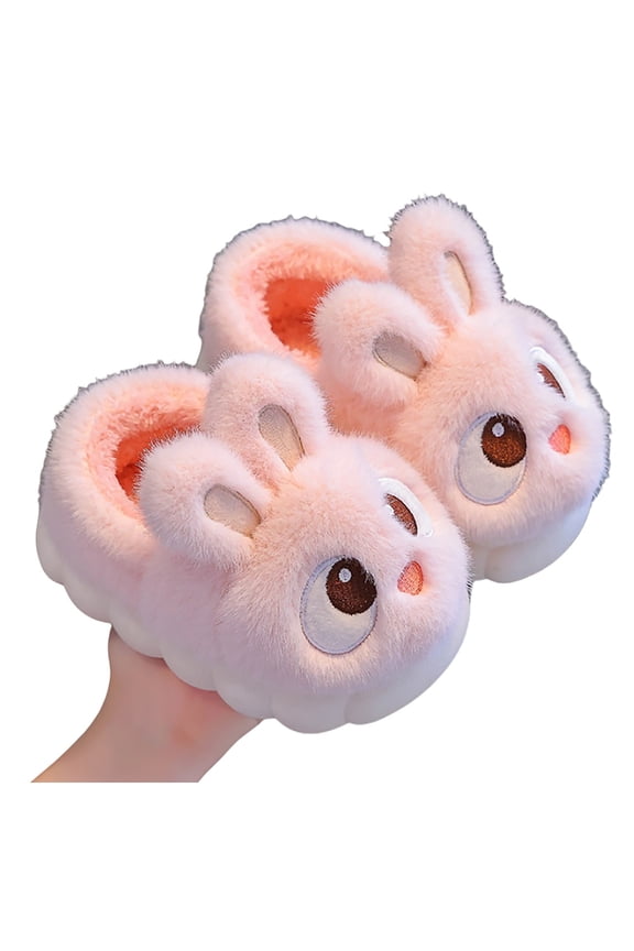 Toddler Kids Girls Slippers Winter Warm Cute Bunny Design Fuzzy Shoes Indoor Soft Comfortable Plush Bedroom House Footwears With Heel Cover Us Size:9