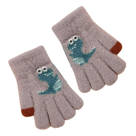 WZEIIOT Toddler Plush Gloves Cartoon Dinosaur Cute Thickened Fleece Lined Glove Kids Boys Girls Outdoor Play Cozy Warm Gloves，Grey，One Size