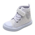 thumbnail image 1 of WZEIIOT Toddlers Girls High Top Sneakers Heart Sequin Lightweight Velcro Strap Canvas Sneakers Kids Girls Spring Autunm Trendy Princess Shoes Everyday Wear, 1 of 4