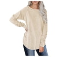 thumbnail image 1 of WZHKSN Female Solid Beige Long Sleeve Crew Neck New T Shirt, 1 of 5