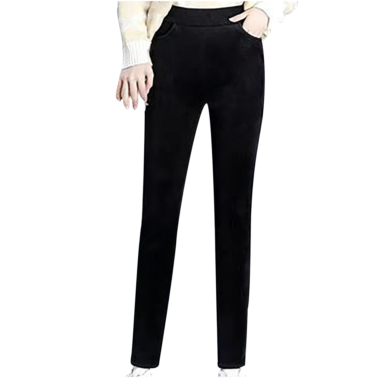 WZHKSN Women Corduroy Pants Relaxed New Black Long Taper Trouser