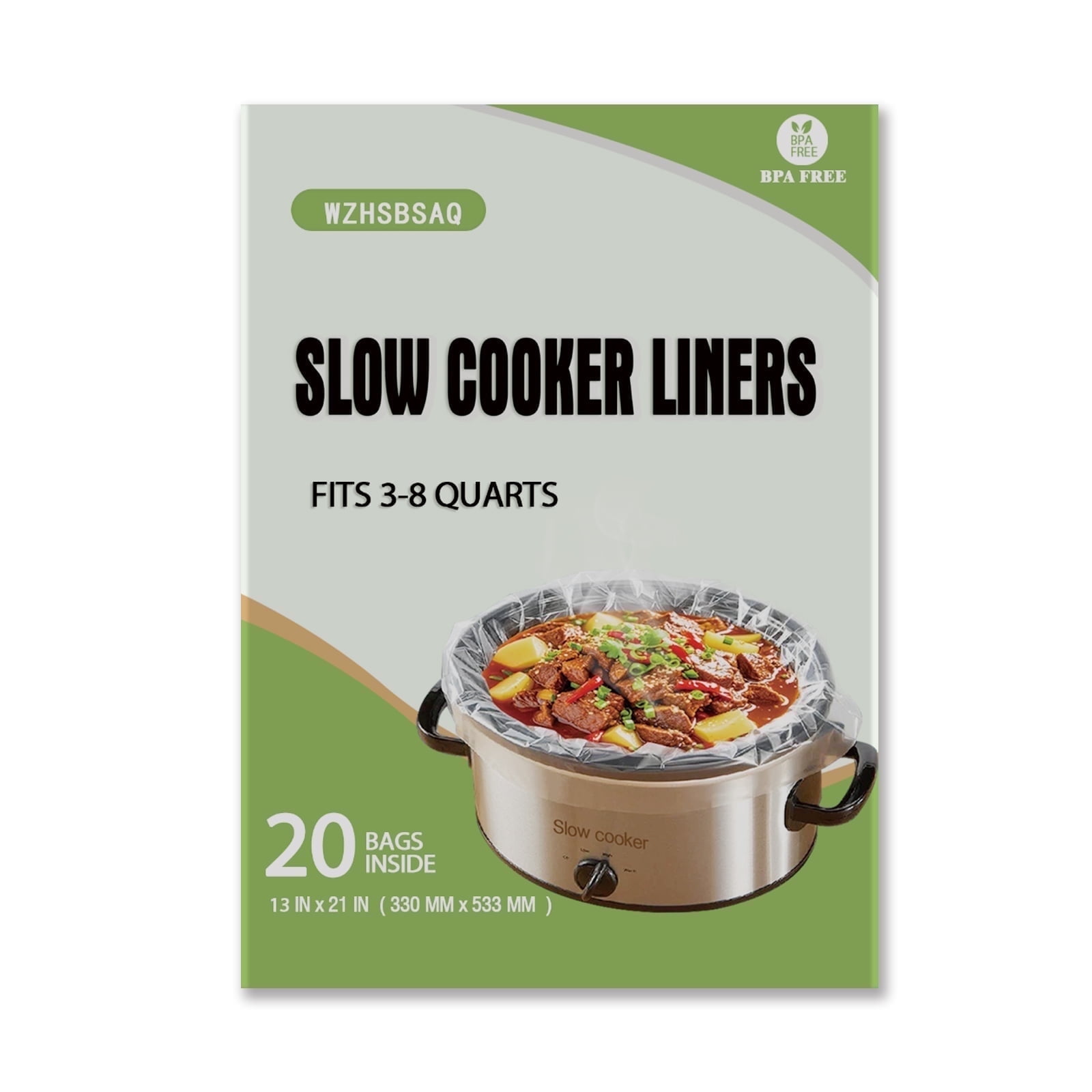 WZHSBSA Slow Cooker Liners, 20 Cooking Bags, Large Disposable Pot Liner Plastic Bags for 3QT to 8QT Slow Cookers, 13 in. x 21 in.