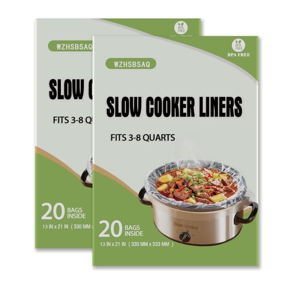 WZHSBSAQ Slow Cooker Liners 40pcs, Large 13“ x 21” Disposable Cooking Bags for 3QT to 8QT Slow Cookers, Cooking Tray for Oval and Round Pots