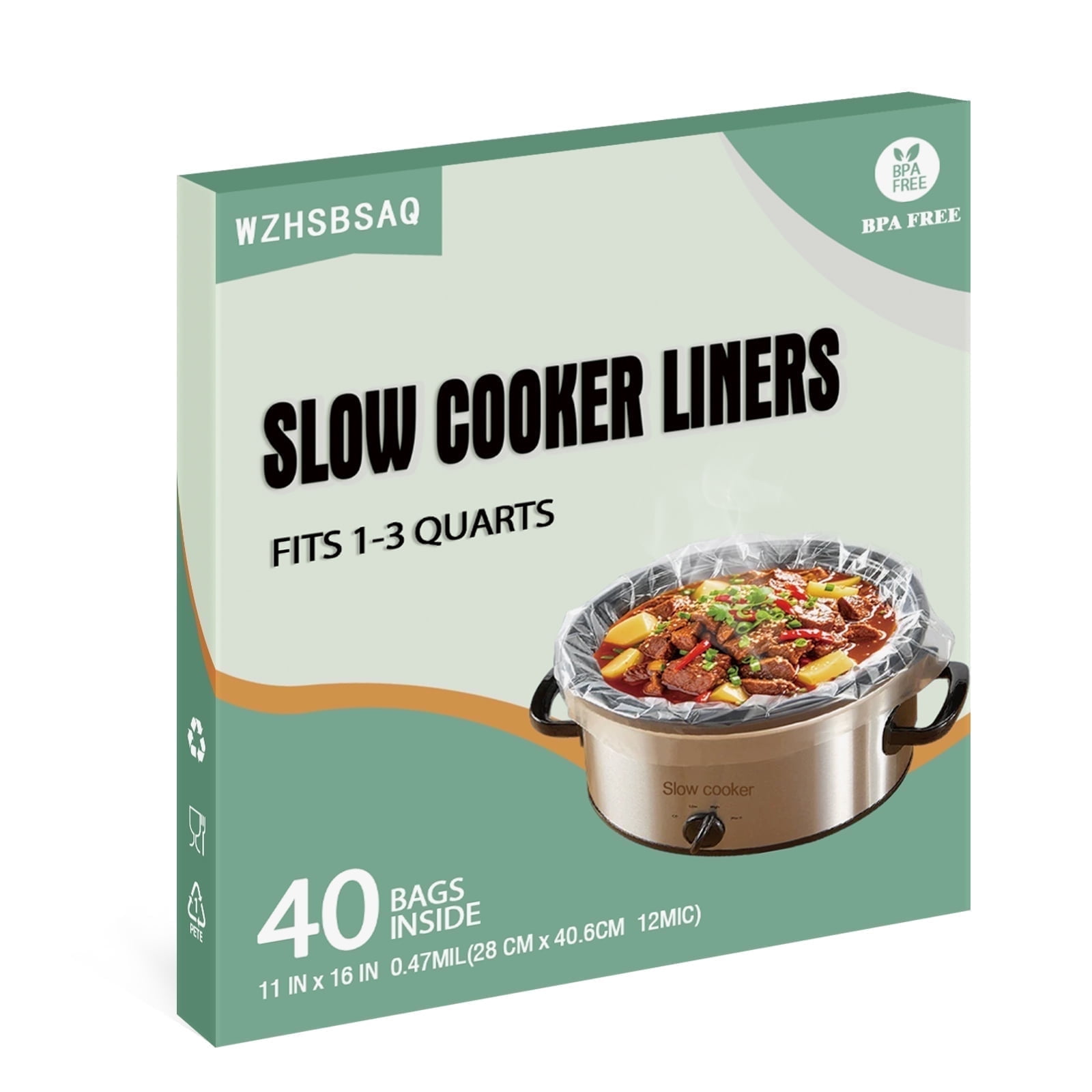 WZHSBSAQ Slow Cooker Liners, 40 Cooking Bags, Medium Disposable Pot Liner Plastic Bags, Fits 1QT to 3QT Slow Cooker Cooking Pans, 11 in. x 16 in.