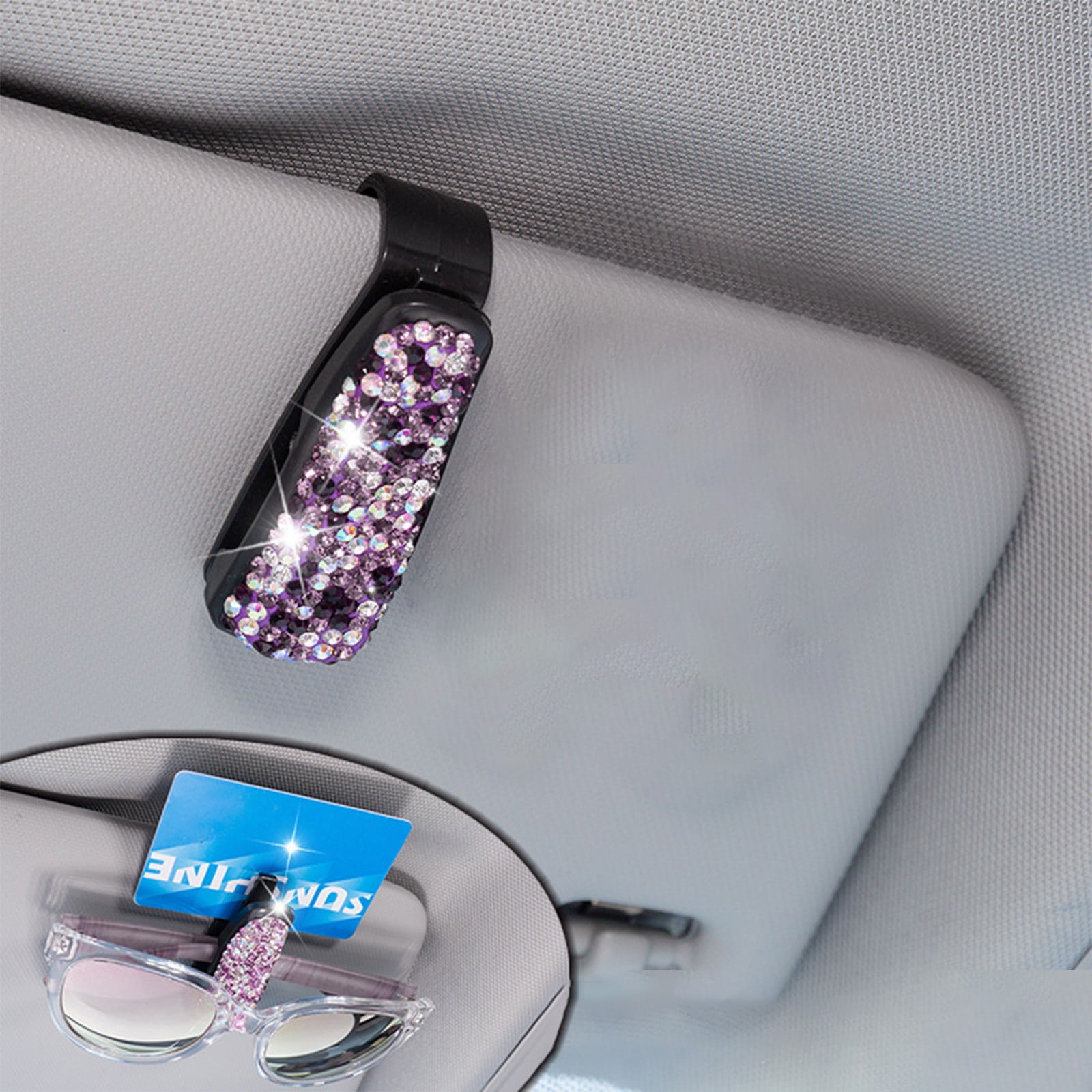 WZHXIN Car Visor Eyeglass Holder Card Holder Car Diamond Eyeglass Holder Multifunctional