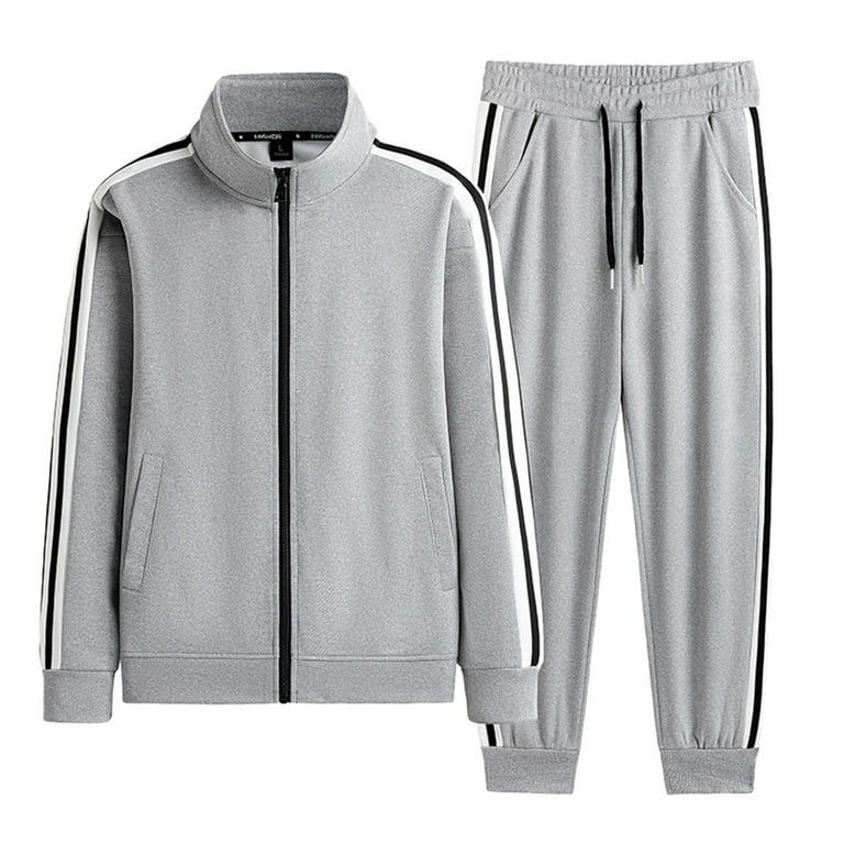 WZJuhiie Men s Sportswear Two Piece Zippered Casual Solid Color Shirt and Pants Set Sports Jogging Suit