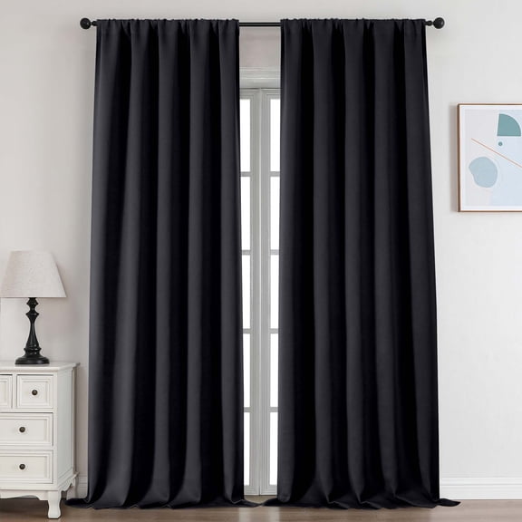 OVZME Black Blackout Curtains 96 Inch Long 2 Panels - Black Solid Thermal Drapes for Bedroom Living Room, Rod Pocket Room Darkening Window Treatment, Each 40"W x 96"L, Black