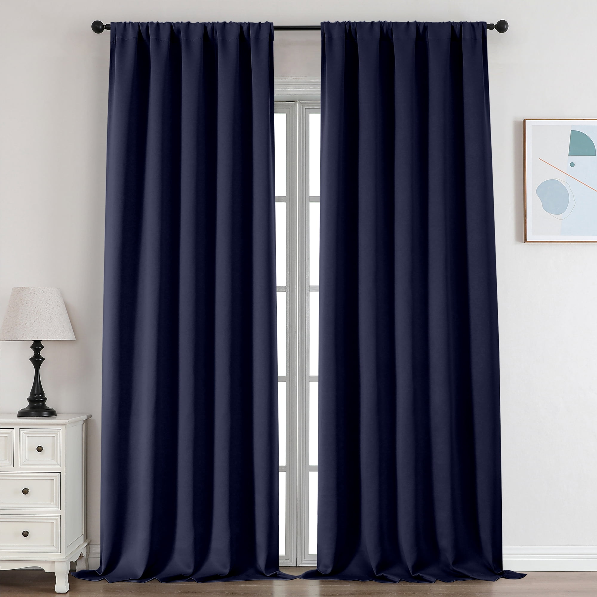OVZME Blackout Curtains 96 Inch Long 2 Panels - Navy Blue Solid Thermal ...