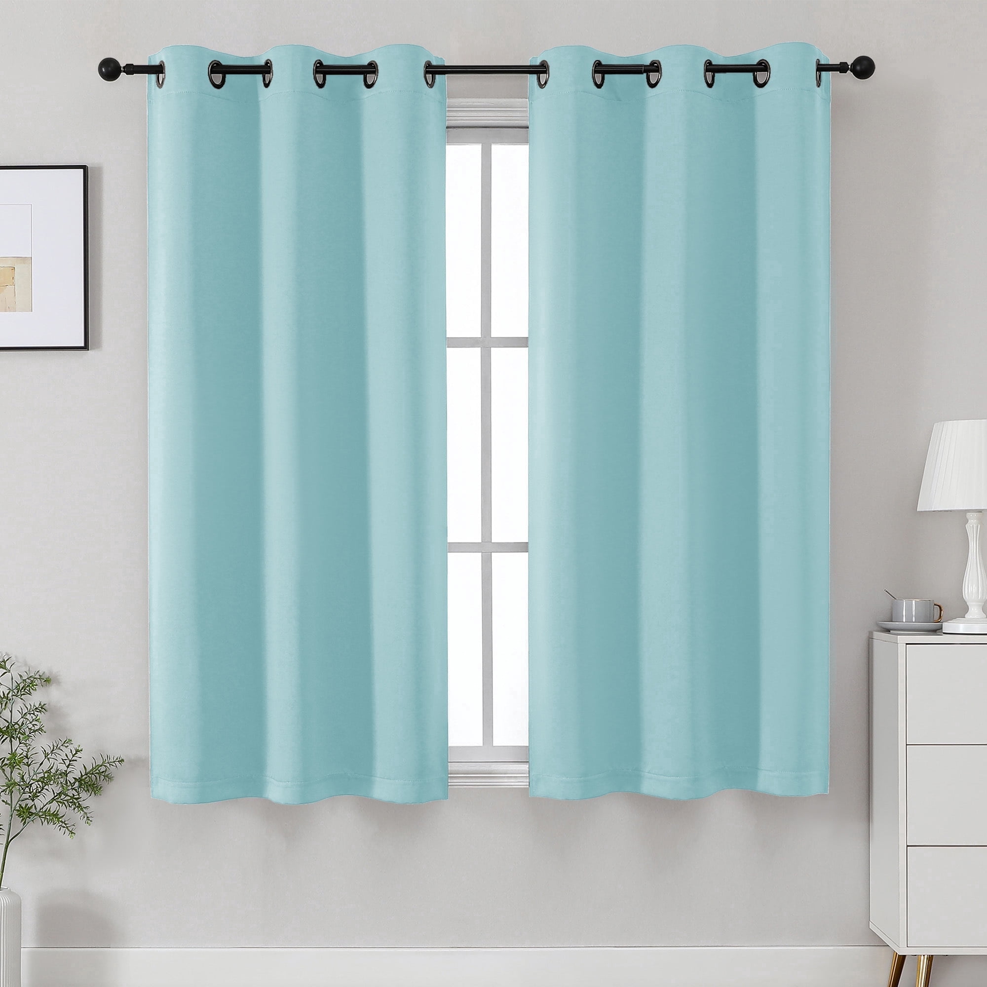 OVZME Kalme Aqua Grommet Blackout Curtains 54 inch Long 2 Panels Set, Solid Thermal Insulated Curtains for Bedroom Kitchen Kids Room, Each W40 x L54, Aqua