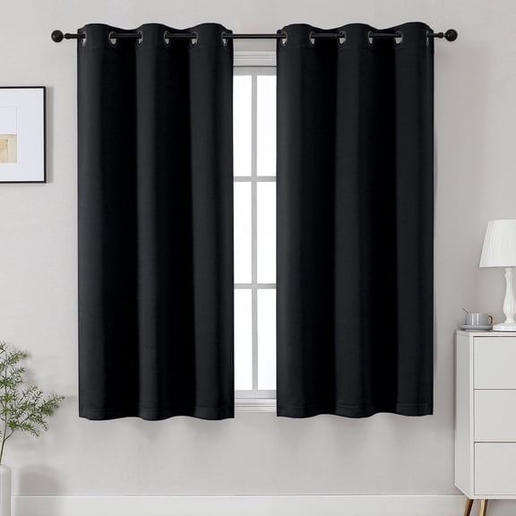 OVZME Kalme Black Blackout Curtains 54 inch Long 2 Panels Set, Short Grommet Curtains for Small Window Living Room Bedroom, Each W40 x L54, Black