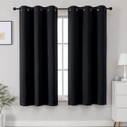 OVZME Kalme Black Blackout Curtains 63 Inch Length, 2 Panels Set Grommet Thermal Insulated Room Darkening Window Drapes for Bedroom and Living Room, Each W40xL63 Inch, Black