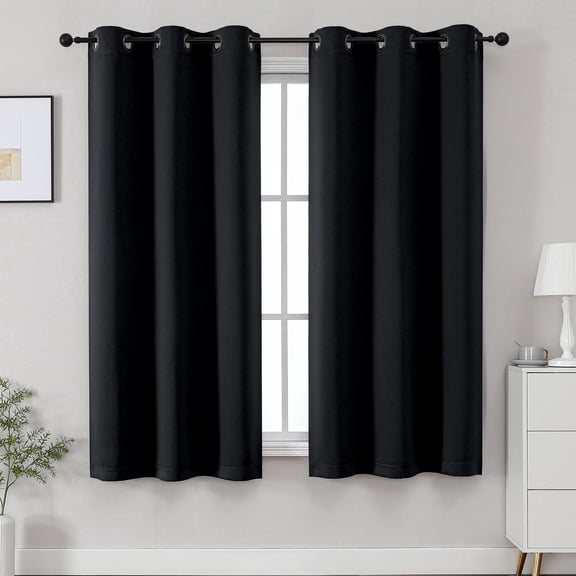 OVZME Kalme Black Blackout Curtains 63 Inch Length, 2 Panels Set Grommet Thermal Insulated Room Darkening Window Drapes for Bedroom and Living Room, Each W40xL63 Inch, Black