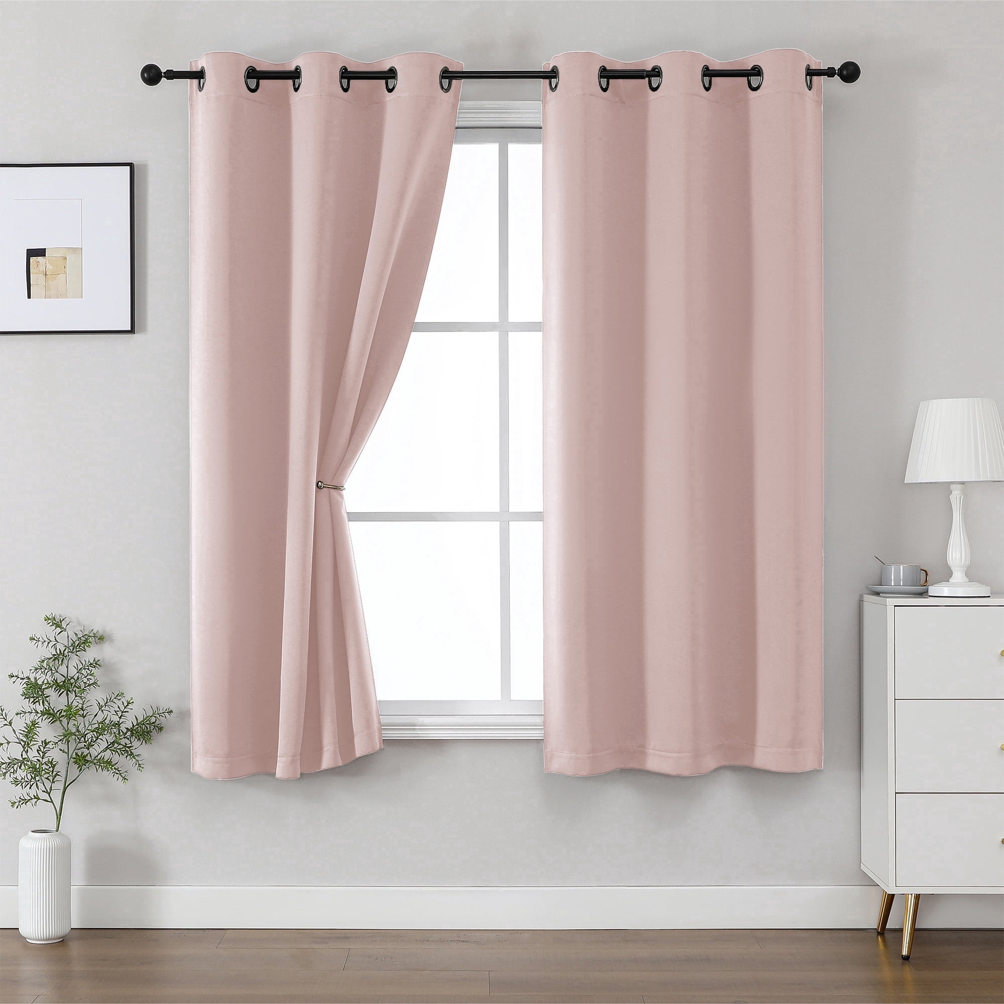 OVZME Kalme Blush Grommet Blackout Curtains 63 Inch Length, 2 Panels Set Thermal Insulated Room Darkening Window Drapes for Bedroom Living Room, Each W40xL63 Inch, Blush