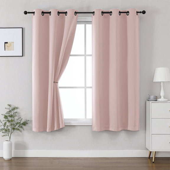 OVZME Kalme Blush Grommet Blackout Curtains 63 Inch Length, 2 Panels Set Thermal Insulated Room Darkening Window Drapes for Bedroom Living Room, Each W40xL63 Inch, Blush