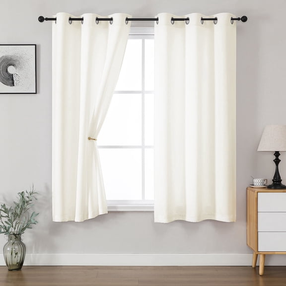 OVZME Kalme Natural White Grommet Blackout Curtains 63 Inch Length, 2 Panels Set Thermal Insulated Room Darkening Window Drapes for Bedroom and Living Room, Each 40Wx63L, Natural