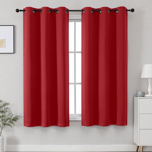 OVZME Kalme Red Grommet Blackout Curtains 63 Inch Length, 2 Panels Set Thermal Insulated Room Darkening Window Drapes for Bedroom and Living Room, Each 40Wx63L, Red