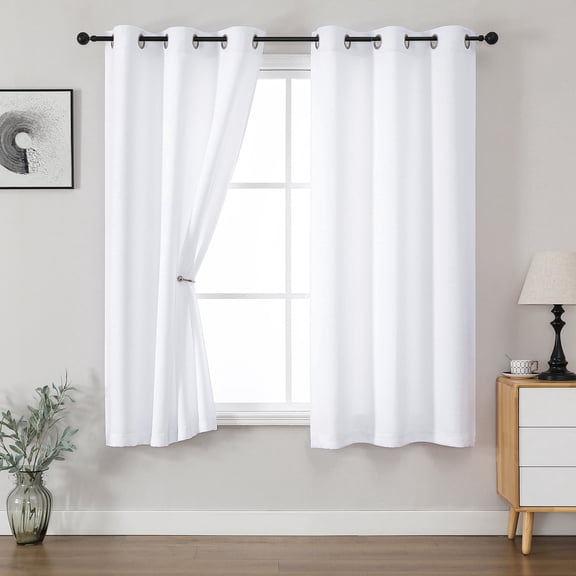 OVZME Kalme Pure White Grommet Blackout Curtains 63 Inch Length, 2 Panels Set Thermal Insulated Room Darkening Window Drapes for Bedroom and Living Room, Each 40Wx63L, Pure White