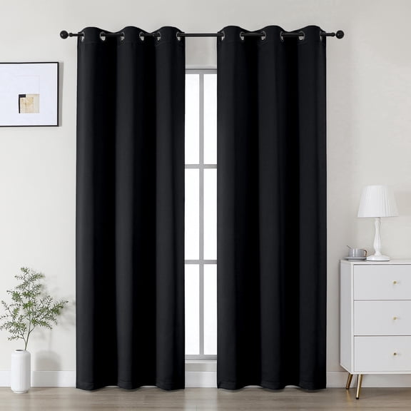 OVZME Kalme Black Blackout Curtains 72 Inch Long, 2 Pack Grommet Thermal Insulated Room Darkening Drapes for French Door Sliding Patio Door, Each 40W x72L, Black