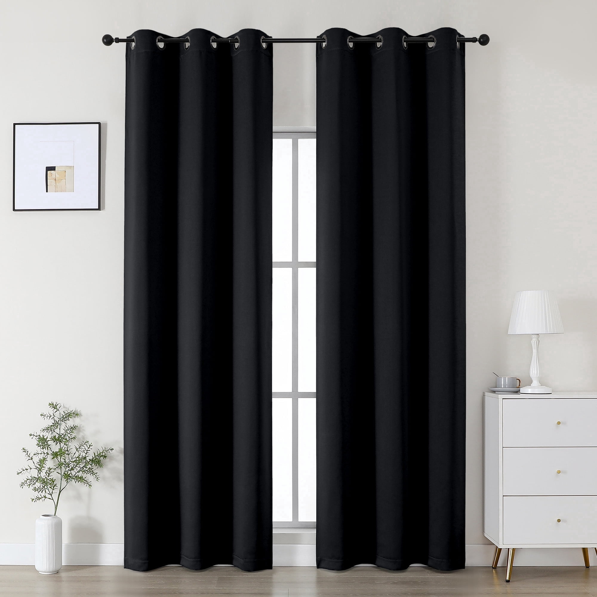 OVZME Kalme 2 Panels Black Grommet Blackout Curtains 84 inch Length, Thermal Insulated Room Darkening Curtain Drapes for Living Room Bedroom, Each W40 x L84 inch, Black