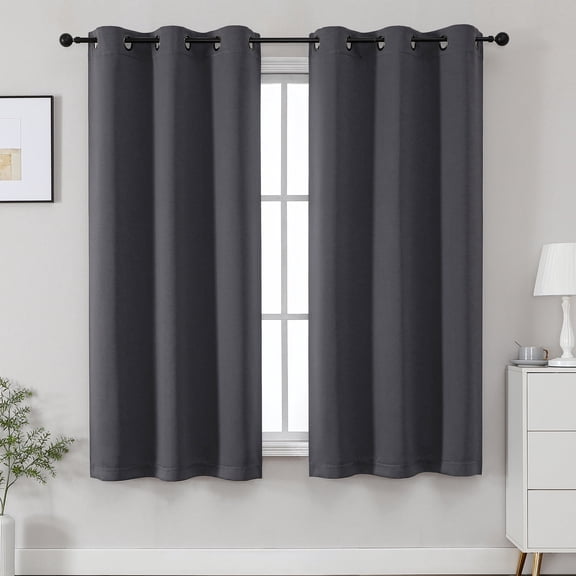 OVZME Kalme 2 Panels Charcoal Grommet Blackout Curtains 84 inch Length, Thermal Insulated Room Darkening Curtain Drapes for Living Room Bedroom, Each W40 x L84 inch, Charcoal