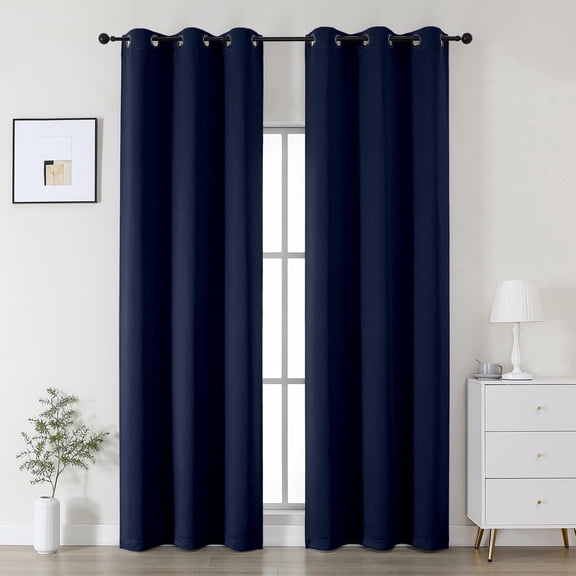 OVZME Kalme 2 Panels Navy Blue Grommet Blackout Curtains 84 inch Length, Thermal Insulated Room Darkening Curtain Drapes for Living Room Bedroom, Each W40 x L84 inch, Navy Blue