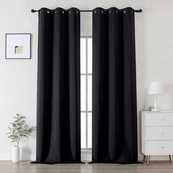 OVZME Kalme Grommet Blackout Curtains 96 Inch Long 2 Panels - Black Solid Thermal Drapes for Bedroom, Extra Long Room Darkening Panels for High Ceiling Living Room, Each 40"W x 96"L, Black