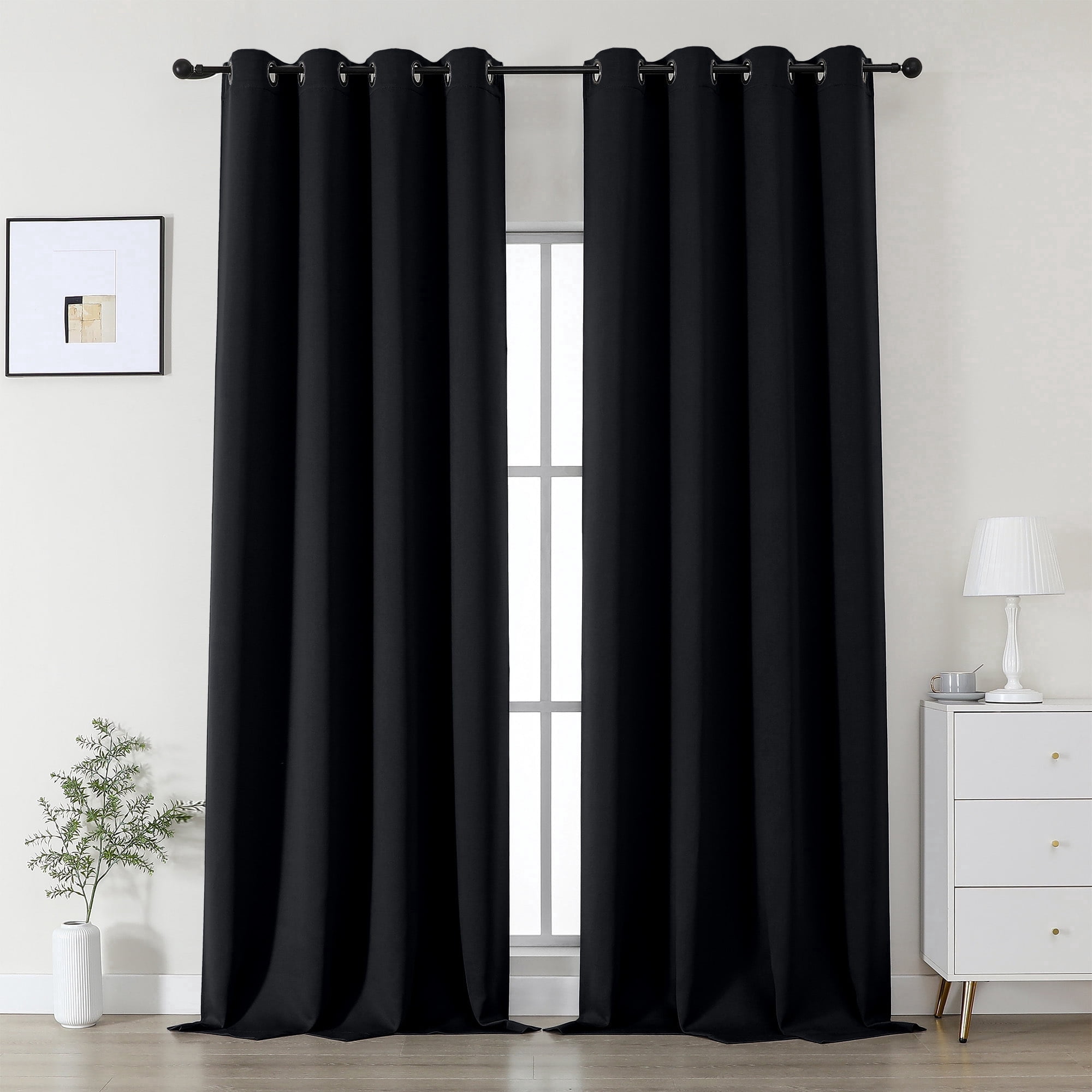 OVZME Kalme 50x120 Black Blackout Curtains 2 Panels Set, Extra Long 10ft Solid Thermal Grommet Drapes for Patio Door High Ceiling Window, Each W50 x L120 Inch, Black