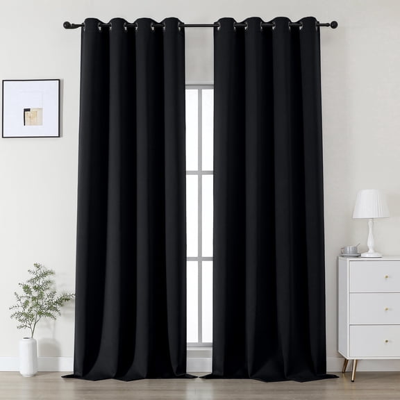 OVZME Kalme 50x120 Black Blackout Curtains 2 Panels Set, Extra Long 10ft Solid Thermal Grommet Drapes for Patio Door High Ceiling Window, Each W50 x L120 Inch, Black