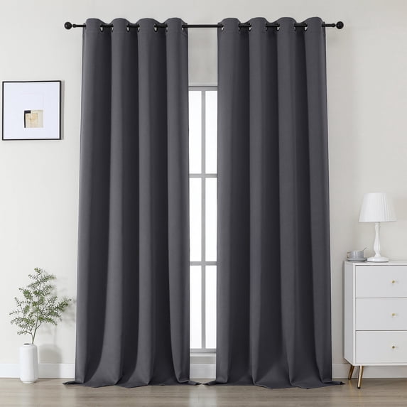 OVZME Kalme 50x120 Charcoal Blackout Curtains 2 Panels Set, Extra Long 10ft Solid Thermal Grommet Drapes for Patio Door High Ceiling Window, Each W50 x L120 Inch, Charcoal
